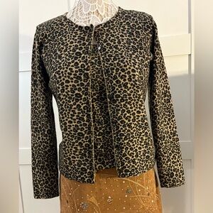 $1,500 OSCAR DE LA RENTA WOOL TOP CARDIGAN TWIN SET ANIMAL PRINT US S